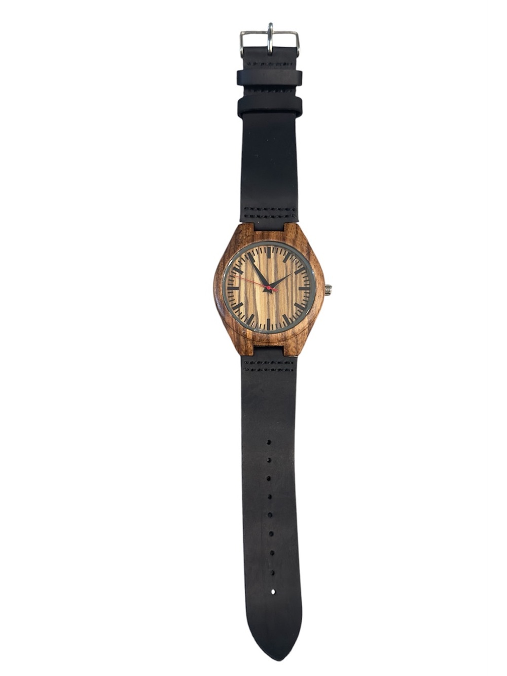 Wooden Face Watch with Black Leather Strap